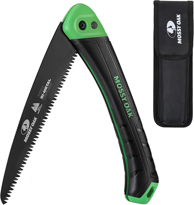 MOSSY OAK Folding Saw - 7 Inch Pruning Handsaw with Pouch, D6A & M2 Bimetal Saw Blade, Hunting Saw Foldable for Deer, Tree, Wood, and Limb Cutting
