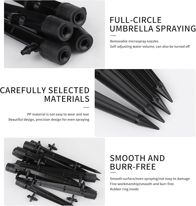 PineHaven 30 Pcs Adjustable Drip Irrigation Emitters,0-20 GPH Micro Sprinkler Head with Stakes,Sprinklers Heads 360 Degree Full Circle Water Flow for Garden,Lawn,Flower Beds Fits 1/4" Tubing ﻿