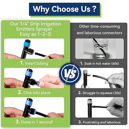 10PCS 1/4 inch Tubing Drip Irrigation Emitters Sprayer,360 Degree Drip Emitter Sprayer with Stake, Irrigation Dripper Sprinklers for Drip Irrigation System