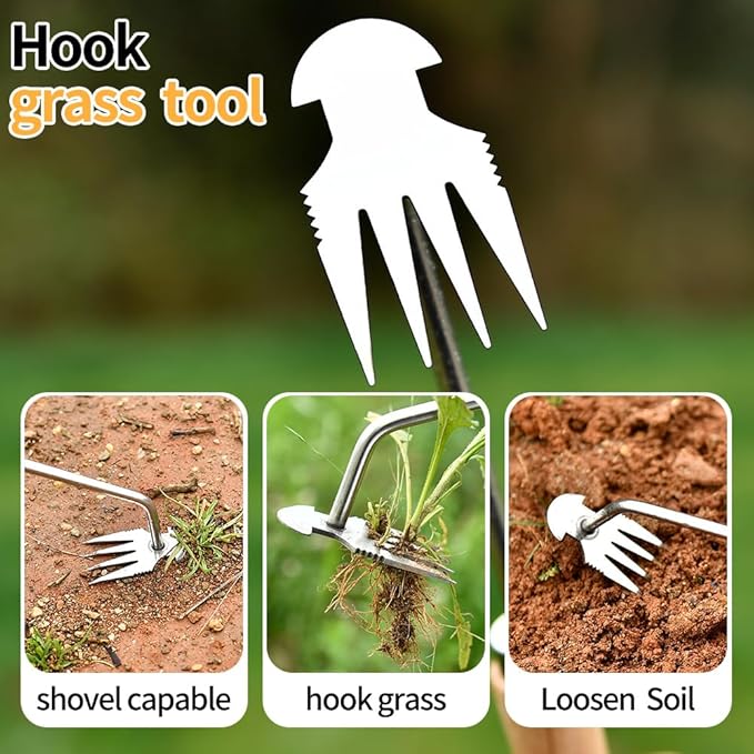 Weed Puller Tool，2024 New Garden Weeder Tool Stainless Steel Hand Weeder Tool,4 Teethes Dual Purpose Weed Remover Tool Weeding Tools for Gardening (Rubber Handle)