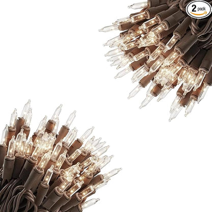 Vigdur 2 Pack 21ft 100 Clear Outdoor String Lights on Brown Wire Cord, UL Approved for Indoor/Outdoors Use, Connectable 120V Clear Outdoor Lights for Xmas Patio Home Party Garden Decor (2Packs)