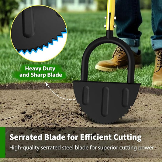 Lawn Edger Tool, Half Moon Tooth Edger with T-Grip Handle, 40-Inch Long Handled Sidewalk Grass Edger for Precise Lawn Edging and Land scaping