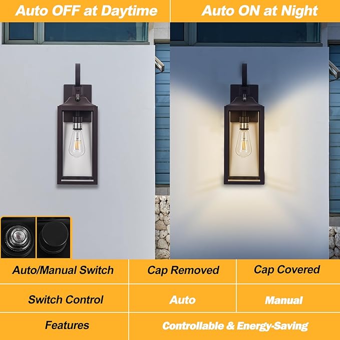 Oil Rubbed Bronze Dusk to Dawn Outdoor Wall Light 19", Large Outside Farmhouse Wall Sconce Brown, Industrial Wall Mount Light Fixture Waterproof, Porch Lighting Exterior Lamp for House Garage