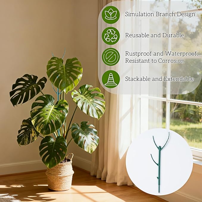 Adjustable Plant Support Stakes,Stackable Plant Support Pole with Garden Ties and Clips, Suitable for Monstera,Climbing Plants and Indoor Outdoor Plants (5 Pack)