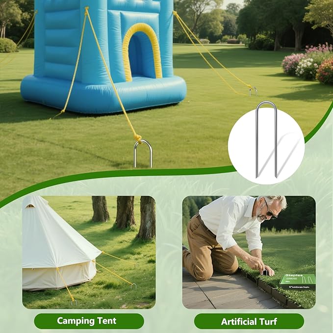 AAGUT 100x Metal Garden Stakes Tent Drip Line Irrigation Stakes,12 Inch Round Top Yard Chicken Wire Staples,Soaker Hose Tubing Spikes Landscape Fabric Staples, Sod Fence Lawn Ground Weed Barrier Pins