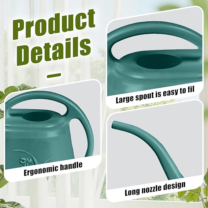 Plastic Watering Can - for Home Plant Garden - 1/2 Gallon - Green