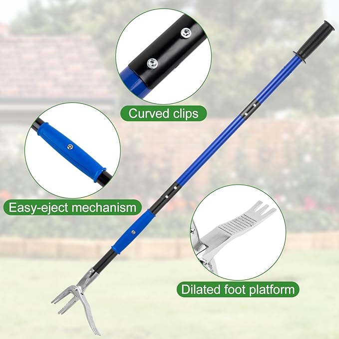 Stainless Steel Claw Stand Up Weed Puller Tool, Gardening Hand Weeding Tool with 51" Long Ergonomic Handle with Easy-Eject Mechanism