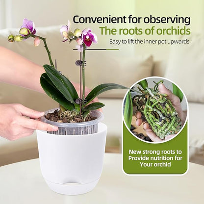 QCQHDU 2 Pack 5.7Inch Orchid Pots with Holes for Repotting, Double-Layer and Self Watering Orchid Pot with Good Air Circulation