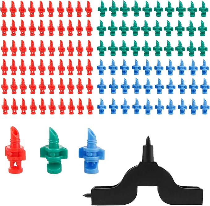110pcs 90/180/360 Degree Micro Sprinkler Heads Misting Nozzle Irrigation Drippers Garden Lawn Plant Irrigation Water Sprinklers(90°-30pcs, 180°-30pcs, 360°-50pcs, Drip Hole Punch Tool-1pc)