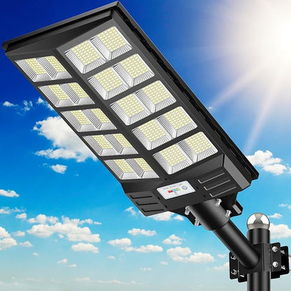Solar Street Light 8000W, Street Light Outdoor High Lumens, Parking Lot Lights 6500K, Solar Lights Outdoor Motion Sensor Dusk to Dawn for Parking Lot with Remote Control, 1 Pack