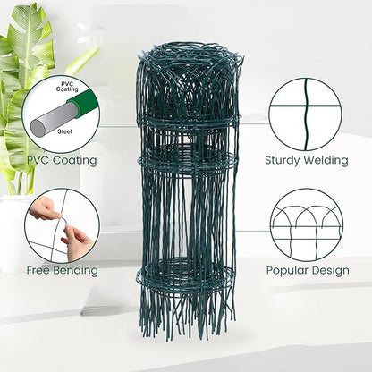 2 Rolls Green Garden Fence Border, 14 in x 40 ft Metal Folding Fence Wire Roll Garden Border Edging, Garden Fence Roll Flower Bed Fencing for Outdoor Yard