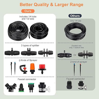 302PCS Drip Irrigation System for Garden: Automatic Drip Irrigation Kit Plant Watering System with 5 Kinds of Sprayers for Greenhouse Yard