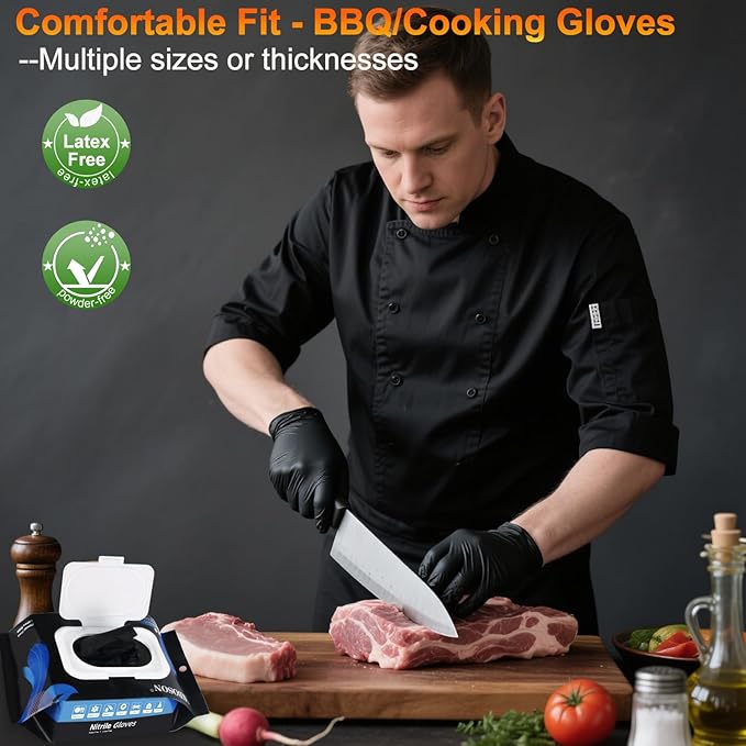BBQ Gloves 50 Disposable nitrile Gloves with 2 Reusable Cotton Liners Guantes for Cooking Food Prep,Powder Latex Free,Heat Resistant for Grilling, Barbecue, Smoker Guante Heat Froof for Men - XLarge