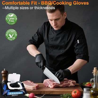 BBQ Gloves 50 Disposable nitrile Gloves with 2 Reusable Cotton Liners Guantes for Cooking Food Prep,Powder Latex Free,Heat Resistant for Grilling, Barbecue, Smoker Guante Heat Froof for Men - XLarge