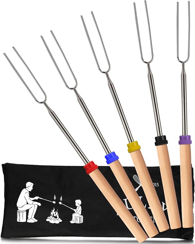 Zulay Sturdy Marshmallow Sticks for Fire Pit Extra Long - Great Smores Sticks Smores Kit for Fire Pit - Marshmallow Roasting Skewers - Hot Dog Fork Bonfire Glamping Camping Accessory 32" 5 Pack Bundle