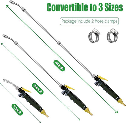 Sprayer Wand with 3 Types of Nozzles, Fan Nozzle Replacement Sprayer Wand, Stainless Steel Sprayer Wand Replacement with 1/4" & 3/8" Brass Barb and 2 Hose Clamps (3 Nozzles 44 Inches Sprayer Wand)