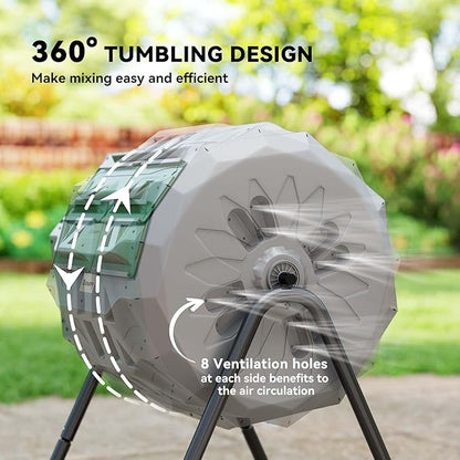 Outsunny Tumbling Compost Bin Outdoor 360° Dual Chamber Rotating Composter 43 Gallon, Light Gray