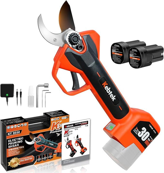 Kebtek Professional Electric Pruning Shears 2025 NEW, 16.8V 30mm Electric Pruner 2x2500mAh Batteries 8-10H Runtime Safety Switch, Pruning Shears Heavy Duty for Tree, Branch & Rose
