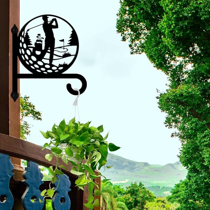 peacoblue Iron Plant Hangers Hooks for Outdoor Indoor Hanging Plants Flower Fern Pots Lantern Bird Feeder,11.6"x14.5" Weather Resistant Metal Wall Holder for Porch Garden Farmhouse(Golf)