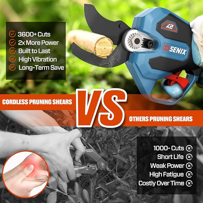SENIX Cordless Electric Pruning Shears with 2000mAh Battery& Charger, 20V Brushless Motor Pruner, Dual Mode Cutting 1.5" Max for Delicate Flowers & Thick Branches, Gardening, Tree Pruners, Orchard