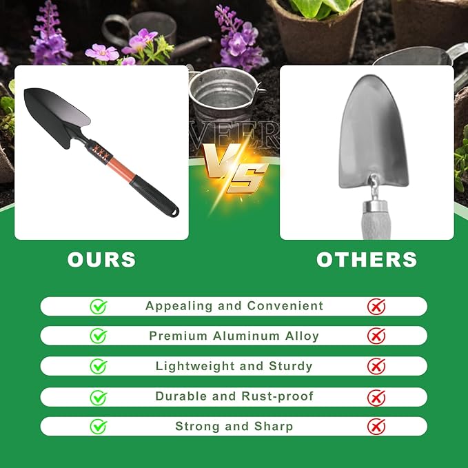 Garden Tool Set, 3Pack Gardening Tools, Stainless Steel Heavy Duty Hand Cultivator, Hoes, Shovel, for Planting Weeding Digging, Gardening Gifts for Women, Red