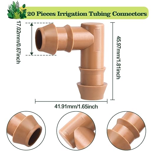 20 Pack 1/2 Inch Drip Irrigation Elbow Fittings - 17mm 1/2'' Drip Line Barbed Elbow Connectors for 1/2 Inch Drip Irrigation Tubing (0.600'' ID) Irrigation Attachment Parts for Garden System