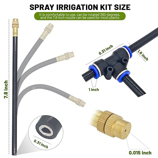 360° Adjustable Drip Irrigation System - 30FT Garden Watering System with 10 Nozzles, Garden Irrigation System, Greenhouse Accessories, Atomizing System for Yard, Lawn, Plants, 5/16 inch Hose