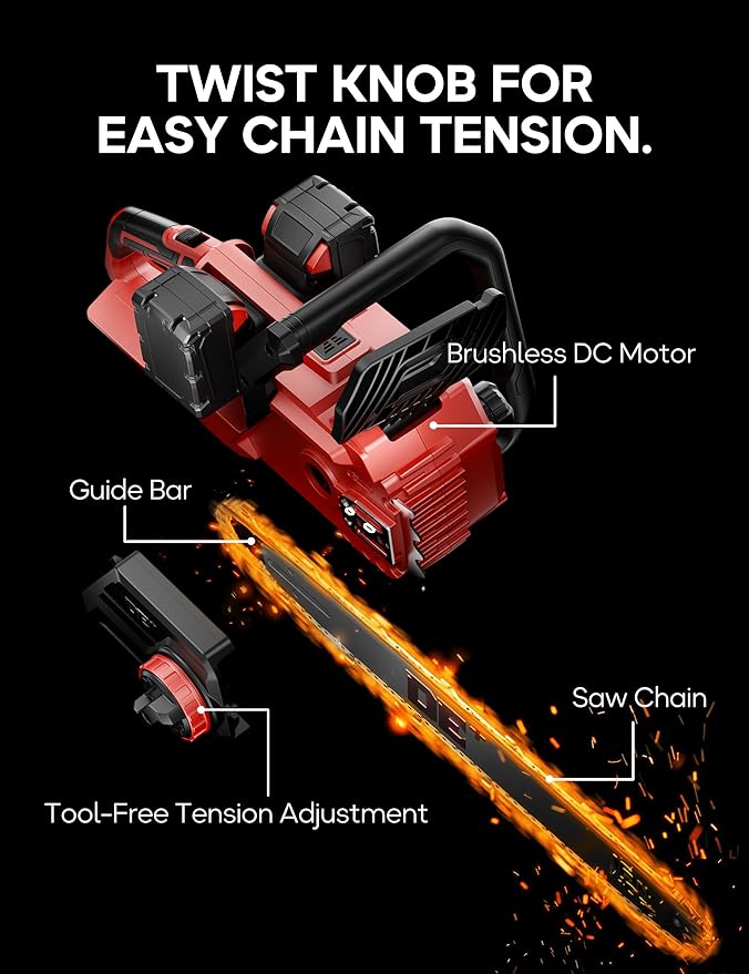 DeForce 16" 36V Cordless Electric Chainsaw, for Milwaukee M18 18V Batteries, Brushless Battery Powered Chain Saw, with Auto Oiler, Handheld Chainsaw for Wood Cutting Tree Pruning(Bare Tool Only)