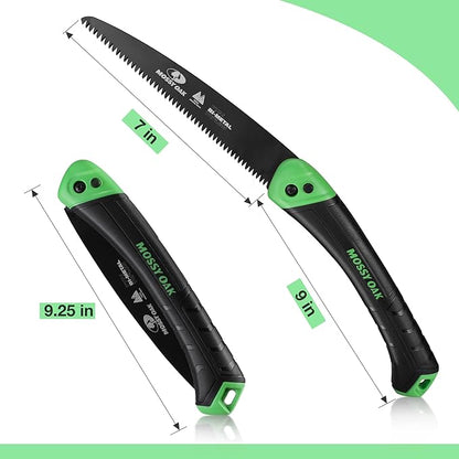 MOSSY OAK Folding Saw - 7 Inch Pruning Handsaw with Pouch, D6A & M2 Bimetal Saw Blade, Hunting Saw Foldable for Deer, Tree, Wood, and Limb Cutting