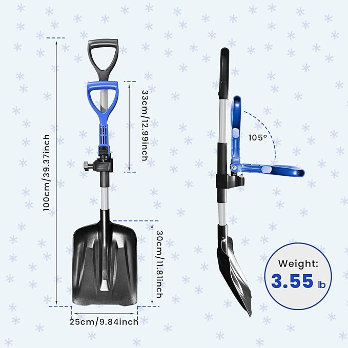 40" Foldable Snow Shovel with Dual D-Handle, No Tools Quick Assembly,Lightweight for Car Emergency, Camping & Easy Storage