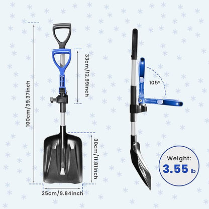 40" Foldable Snow Shovel with Dual D-Handle, No Tools Quick Assembly,Lightweight for Car Emergency, Camping & Easy Storage