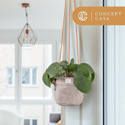 Large Waxed Canvas Handmade Hanging Planter for Indoor/Outdoor Plants, Hanging Basket Plant Holder Stone Gray with Hook