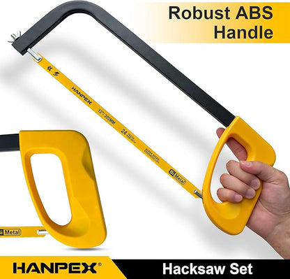 12in. High-Tension Hacksaw Frame with 10pcs Extra Bi-metal Blades, Hand Saw Suitable for Metal, wood, PVC, Carpentry