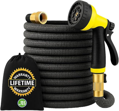 J&B XpandaHose 50ft Expandable Garden Hose – Ultra-Strong 3750D, 4-Layer Latex Core, Brass 3/4" Connectors, 10-Pattern Nozzle & Storage Bag – Lightweight, Kink-Reducing, Leak-Resistant