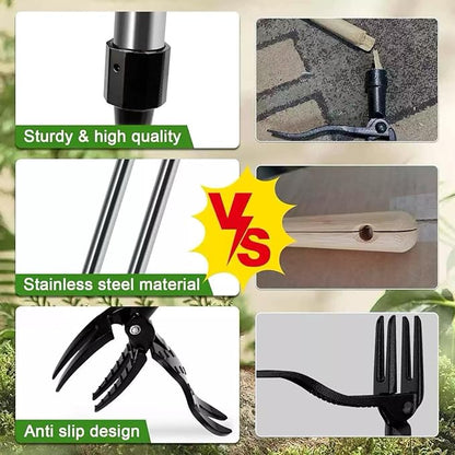 Standing Grass Puller ，Stand Up Weed Puller Tool with Stainless Steel Stick- 4 Claw Steel Head - Sectional Pole Design - 100% Metal - Easily Remove Weeds Without Bending or Kneeling