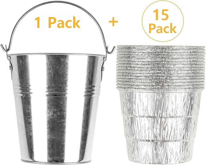 Firsgrill Drip Grease Bucket & 15-Pack Liners for Traeger 20/22/34, Pit Boss, etc Pellets Smoke (Silver 15)