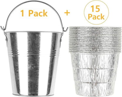 Firsgrill Drip Grease Bucket & 15-Pack Liners for Traeger 20/22/34, Pit Boss, etc Pellets Smoke (Silver 15)