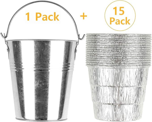 Firsgrill Drip Grease Bucket & 15-Pack Liners for Traeger 20/22/34, Pit Boss, etc Pellets Smoke (Silver 15)