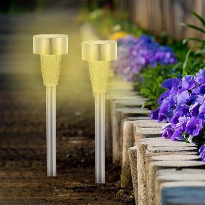 12Pcs Stainless Steel Solar Lawn Stake Lights Warm White Outdoor Pathway Garden Solar Powered Decorative Lighting for Yard Patio