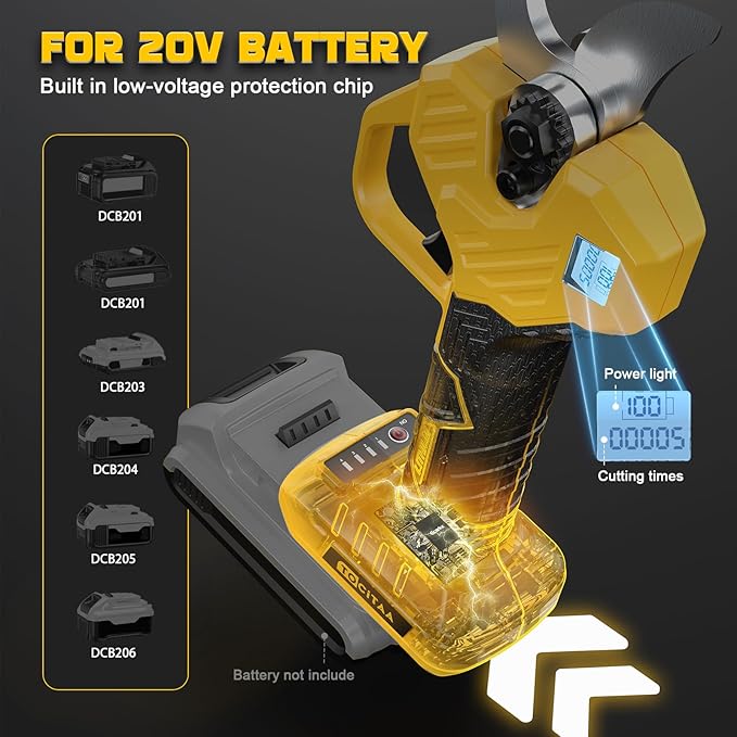 TOCiTAA Cordless Electric Pruning Shears Compatible with Dewalt 20v Battery, Portable Pruner Garden Tool Brushless & Imported SK7 Steel Blades, 1.5-2 Inch Cutting Diameter (Tool Only)