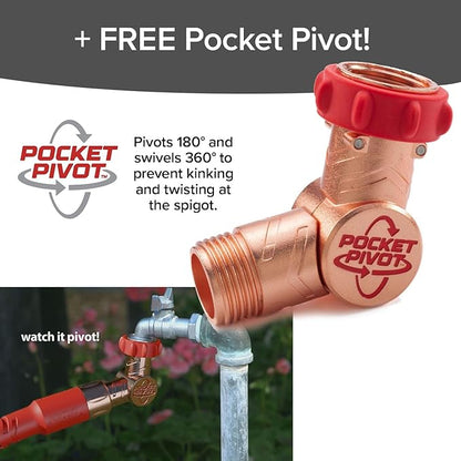 Pocket Hose Copper Head UV w/Pocket Pivot, Expandable Garden Hose 50 FT w/10 Pattern Thumb Sprayer AS SEEN ON TV 650psi 3/4in Ultra-Light Solid Copper Anodized Aluminum Fittings No-Kink No-Lead