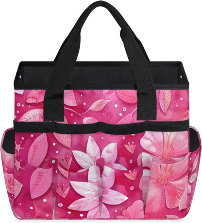 Rose Red flower Gardening Tool Bag,Heavy Duty Garden Tote Bag,Portable Oxford Gardening Storage Basket Organizer Handbag with Pockets Handle,Hand Tools Gifts for Outdoor Garden Lawn