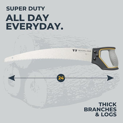Woodland Tools Super Duty D-Handle Pruning Saw – Curved Tree Saw with Hardened Steel Blade, Aggressive Teeth, Non Slip Grip – Manual Tool for Limb Cutting, Branch Removal, and Yard Work