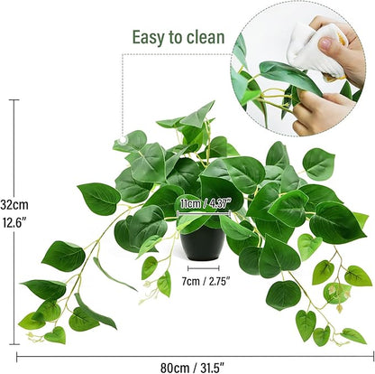 Tiita 1 Pack Fake Plants Artificial Scindapsus Aureus in Pots, Realistic Fake Greenery Potted Plants for Home Office Desk Window Sill Bathroom Bedroom Outdoor Indoor