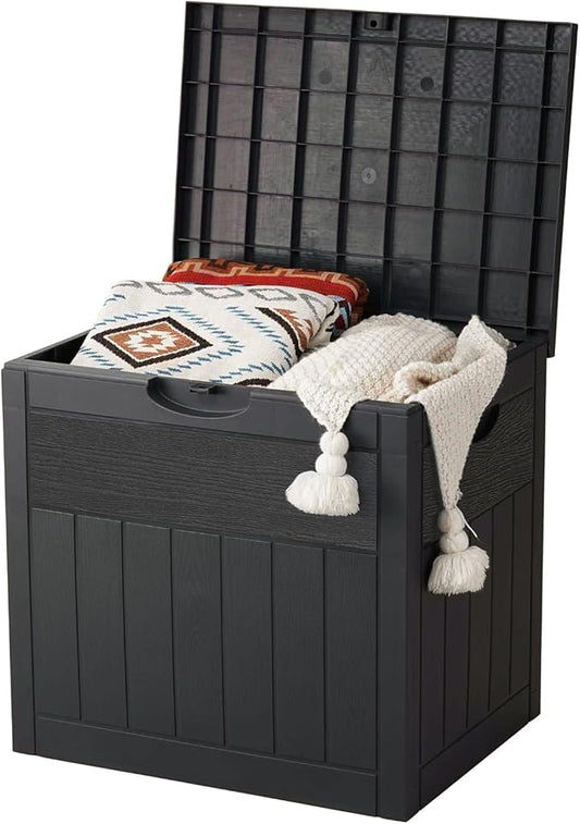EHHLY 33 Gallon Outdoor Storage Box, Small Deck Box Waterproof, Lockable Secure Package Bin Delivery Box for Outside Front Porch, Patio Cushions Storage Box, Delivery Driver Snack Box for Porch, Black