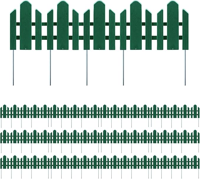 Sunnyglade 12 Pack Garden Edging Decorative Border Recycled Plastic Landscape Garden Fence Flexible No-Dig Spikes,Dark Green