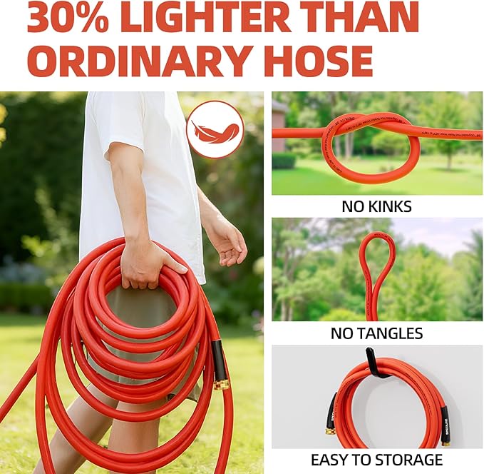 SPECILITE 3/4" Hot/Cold Short Leader Garden Water Hose 10 ft, -50℉-190℉, Flexible & Lightweight Rubber Pipes With 3/4" Brass Fittings for Yard, Outdoor, Farm, Red