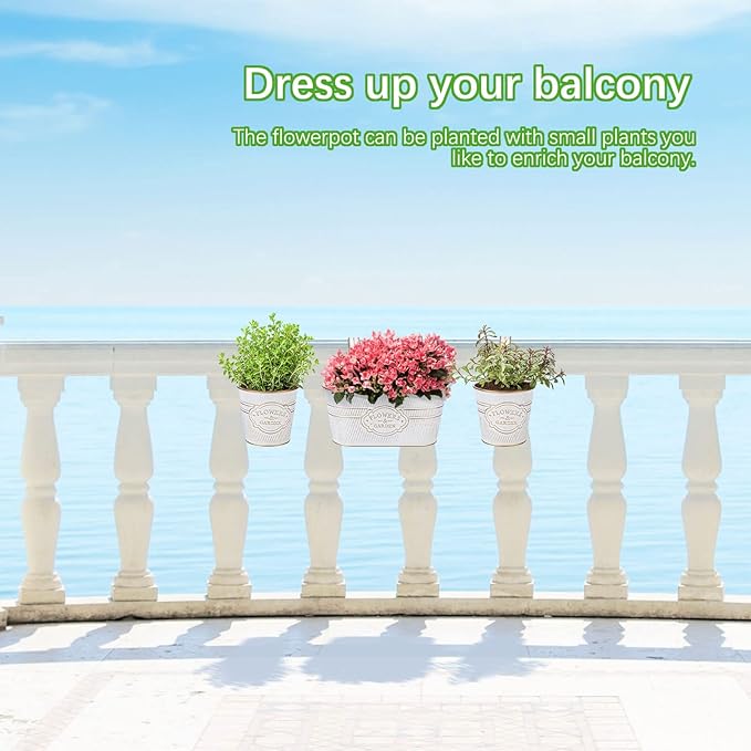 PerGar Vintage Metal Iron Wall Hanging Flower Pots, Rustic Planter Bucket Herb Flower Plant Holder with Detachable Hooks & Drainage Hole for Railing Fence Balcony Deck Garden Home Decoration, Set of 3