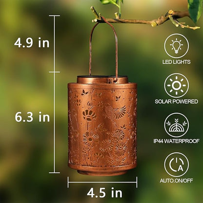Solar Lanterns Garden Decor Birthday Gifts for Women Mon Grandma Metal Hanging Solar Lights Waterproof Outdoor Decoration for Outside LED Lanterns for Yard Patio Lawn (Birds)