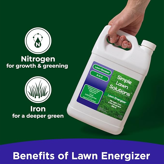 Commercial Grade Lawn Energizer - Grass Fertilizer Booster with Nitrogen, Iron, Micronutrients - Liquid Turf Spray Concentrated Fertilizer- Any Grass Type - Simple Lawn Solutions (1 Gallon)